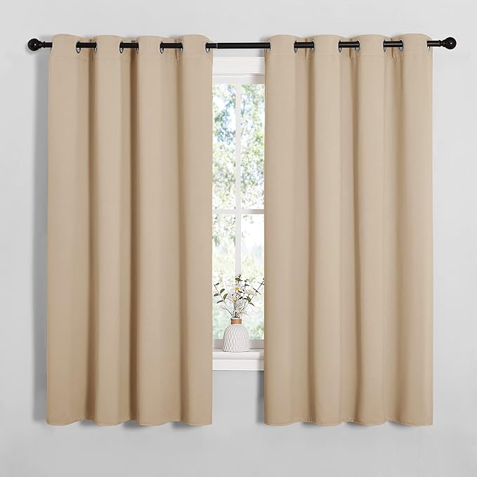 NICETOWN Blackout Curtain Panels for Bedroom, 2 Panels, W52 x L60-inch, Biscotti Beige, Thermal Insulated Grommet Top Blackout Draperies and Drapes for Basement