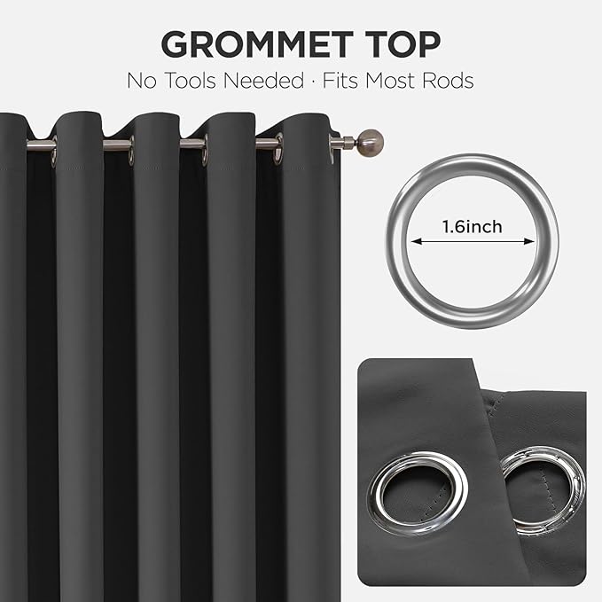 Joydeco Blackout Patio Sliding Door Curtains 96 Inches Long, Grommet Privacy Room Divider Curtains, Extra Wide Thermal Blackout Drapes for Bedroom Living Room (Grey, 80Wx96L, 1 Panel)