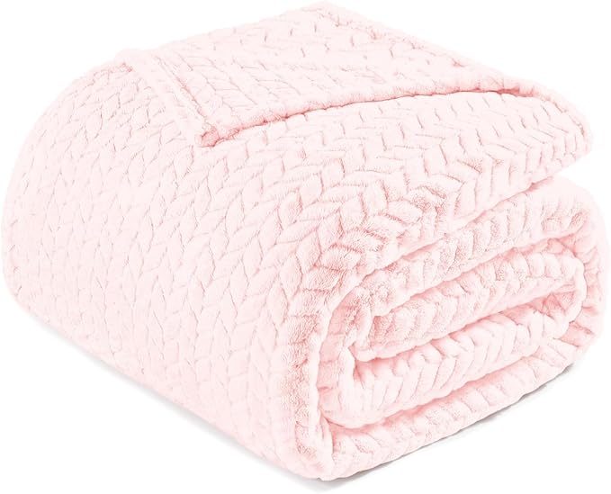 Exclusivo Mezcla Fleece King Size Blanket for Bed, 90x104 Inches Soft Cozy Jacquard Flannel Blankets, Lightweight Fuzzy Plush Warm for Women, Light Pink