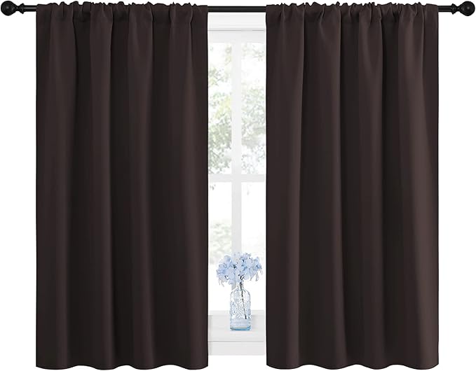 NICETOWN Blackout Curtain Panels 45 inches Long - Noise Reducing Thermal Insulated Solid Rod Pocket Window Drapes/Draperies for Kids Room (Toffee Brown, 1 Pair, 42 inches by 45 Inch)