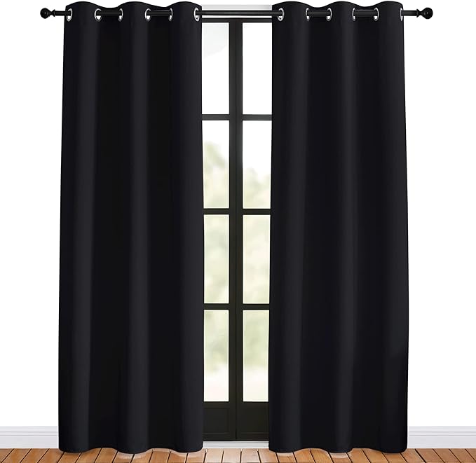 NICETOWN Blackout Draperies Window Curtain Panels, Set of 2, 42 inches by 80 inches, Black, Thermal Insulated Solid Grommet Blackout Curtains/Drapes for Cafe