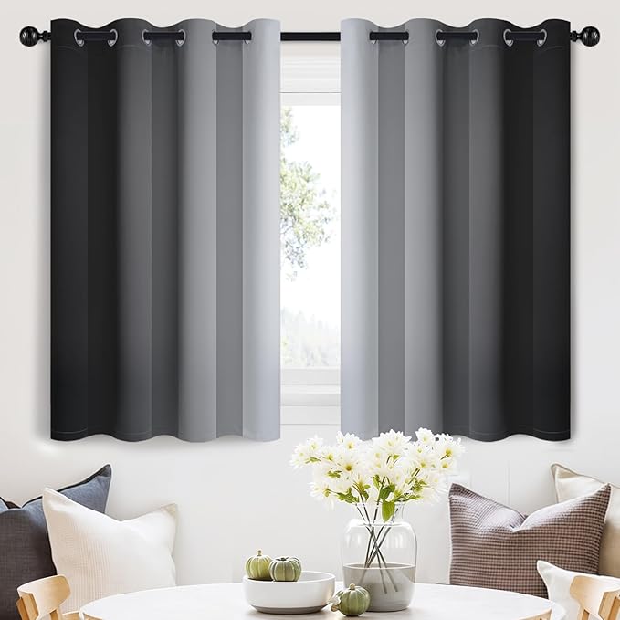 SimpleHome Ombre Room Darkening Curtains 36 inches Length for Bedroom,Grommet Gradient Light Blocking Black Gradient Window Curtains for Living Room,2 Panels, 52x36 inches