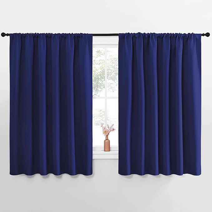 NICETOWN Blackout Curtains for Bedroom, Blackout Curtain Panels, Navy Blue, 1 Pair, 62 by 63-inch, Window Treatment Energy Saving Thermal Insulated Solid Rod Pocket Blackout Drapes/Draperies