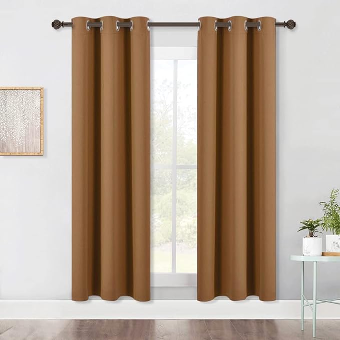 NICETOWN Sleek Blackout Curtains 72 inches Length for Windows, Noise Reducing and Block Draft Panels for Door Doorway Laundry Office Luxury Decor Theme (2 Panels, Gold Brown, W42 x L72 -Inch)