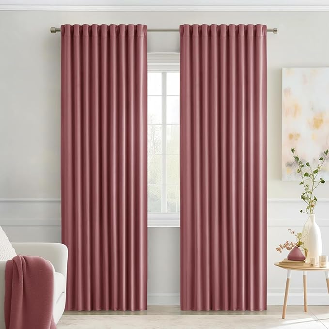 MIULEE Dusty Rose Back Tab Blackout Curtains 72 Inches Long 2 Panels Set for Living Room Bedroom Privacy, Rod Pocket/Pinch Pleat Thermal Insulated Room Darkening Pleated Light Blocking Drapes