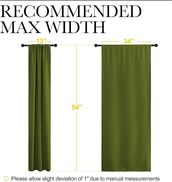 NICETOWN Kitchen Curtains, Short Blackout Curtains & Drapes, Thermal Insulated Rod Pocket Window Treatment Draperies for Nursery (Olive Green, 34 in x 54 in (W x L), Set of 2)