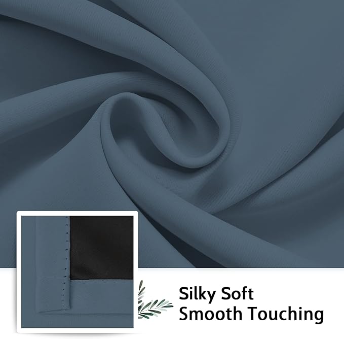 SimpleHome 100% Blackout Curtains for Bedroom,Thermal Insulated Grommet Window Drapes Room Darkening Stone Blue Curtains for Living Room with Black Back,52 x 96 Inch,2 Panels