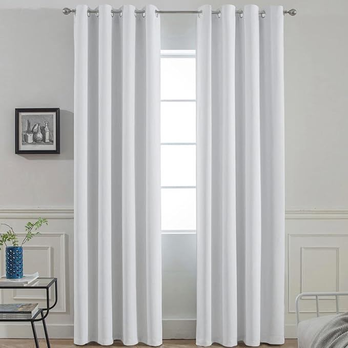 Yakamok 96 Inch Length Room Darkening Drapes Blackout Curtains for Bedroom,Thermal Insulated Grommet Curtain Panels for Living Room,52W x 96L,Greyish White, One Pair