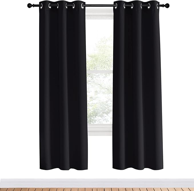 NICETOWN Blackout Curtain Panels 70 inches Length, Set of 2, 34 inches Wide, Black, Light Reducing Thermal Insulated Solid Grommet Room Darkening for Bedroom/Night Shift