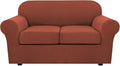 H.VERSAILTEX 3 Piece Stretch Sofa Covers for 2 Cushion Loveseat Couch Covers for Living Room Sofa Slipcovers (Base Cover Plus 2 Seat Cushion Covers) Thicker Jacquard Fabric(Medium Sofa, Rust)