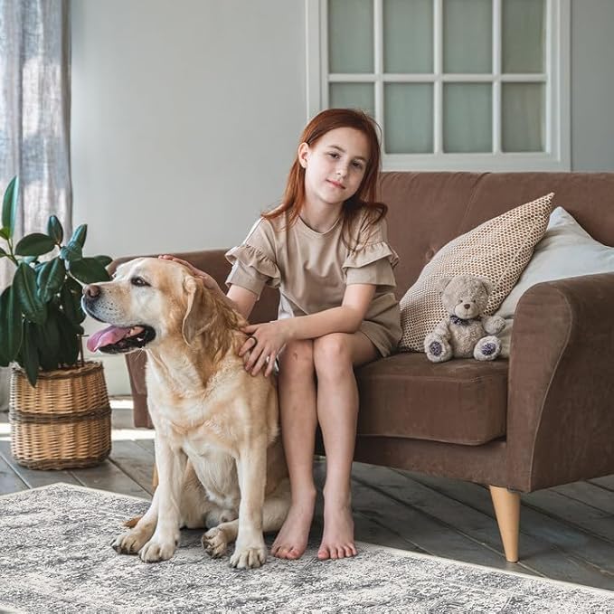 Hallway 3x10 Runner Rug - Vintage Non-Slip Long Rug for Entryway Low-Pile Washable Medallion Runner Rugs for Hallway Waterproof Traditional Runner Rug Indoor Thin Rug for Kitchen (Grey)