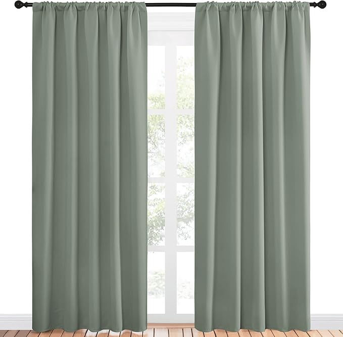 NICETOWN Window Curtains Blackout Drapes - Thermal Insulated Solid Rod Pocket Blackout Curtains/Draperies for Living Room (Sage Green, One Pair, 52 by 84-Inch)