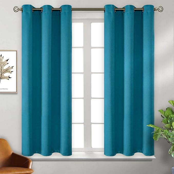BGment Blackout Curtains - Grommet Thermal Insulated Room Darkening Bedroom and Living Room Curtains, Set of 2 Panels (38 x 45 Inch, Peacock Blue)