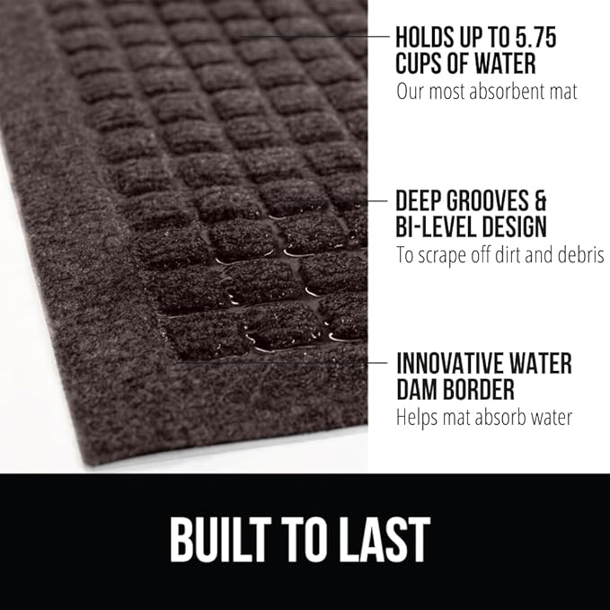GORILLA GRIP® Ultra Absorbent Front Door Mat Outside Entrance 35x23, Traps Dirt and Moisture, HydroABSORB Indoor Outdoor Doormat Holds Up to 5.7 Cups Water, Stain and Fade Resistant Welcome Mat Coffee