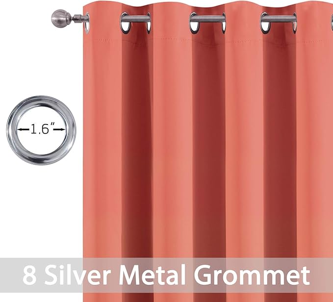 Yakamok Room Darkening Thermal Insulated with Grommet Blackout Curtains for Bedroom, 52Wx72L inch, Coral Orange, 2 Panels