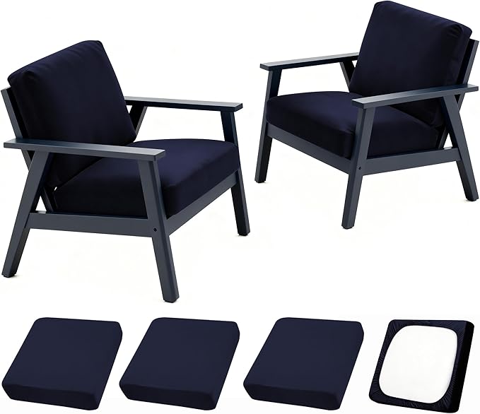 4Pcs Outdoor Cushion Covers, Patio Cushion Covers,Stretch Elastic Slipcovers, Replacement Washable & Reusable Furniture Protector for Patio Couch (Navy,Cover Only)