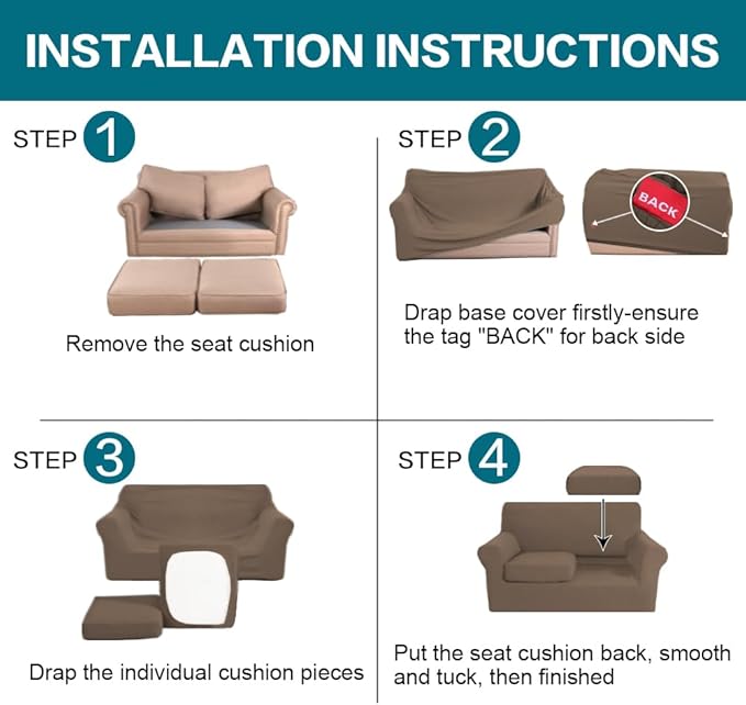 Turquoize 3 Piece Sofa Covers for 2 Cushion Couch Sofa Slipcover Soft Couch Cover for Dogs-Washable Sofa Furniture Cover with 2 Individual Cushion Covers, Feature Fabric (2 Cushion Sofa, Macchiato)