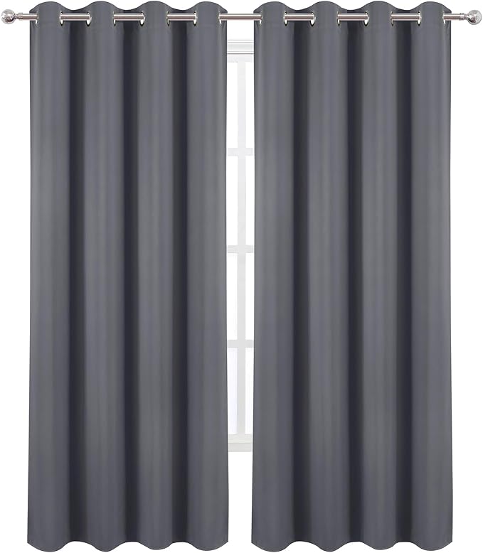 LEMOMO Blackout Curtains 52 x 90 Inch Long Grey Curtains Set of 2 Panels Room Darkening Curtains for Bedroom and Living Room