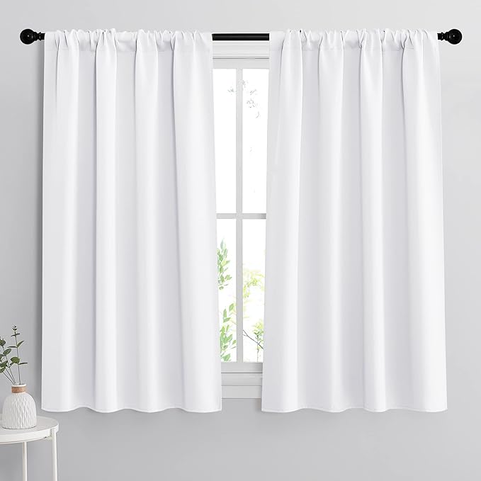 RYB HOME 54 inch Curtains for Living Room, Rod Pocket Thermal Insulated Small Window Drapes Room Darkening Shades for Bedroom Studio Dorm, W 42 x L 54 inch, Set of 2 Panels, Pure White
