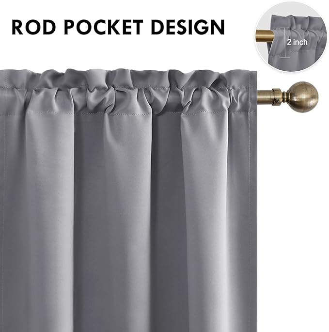 DWCN Blackout Window Curtain Panels, Light Blocking, Thermal Insulated, Energy Saving, Noise Reducing, Rod Pocket Top, Set of 2 (Width 42 Inch x Length 63 Inch, Grey)