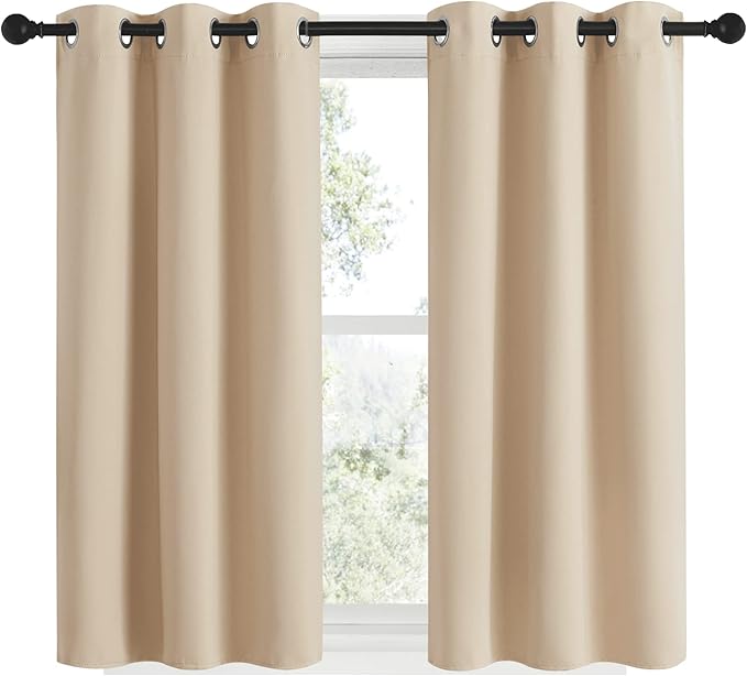 NICETOWN Room Darkening Curtain Panels for Cafe, Thermal Insulated Grommet Room Darkening Draperies/Drapes for Window (Biscotti Beige, 2 Panels, W34 x L48 -inch)