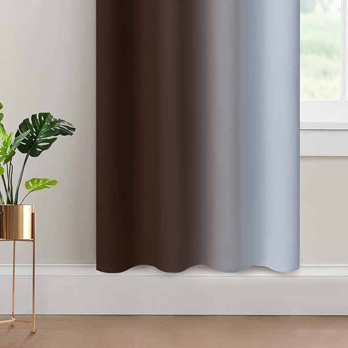 Yakamok Room Darkening Thickening Polyester Gradient Color Ombre Curtains with Grommet, Thermal Insulated Window Drapes for Living Room/Bedroom (Brown and Greyish White, 2 Panels, 52x72 Inch)