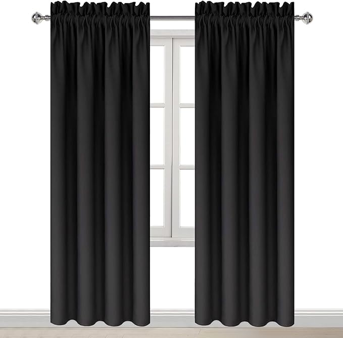 DWCN Blackout Curtains for Bedroom – Thermal Insulated Room Darkening Drapes for Living Room, Black, W 42 x L 84 Inch, Set of 2 Rod Pocket Curtain Panels
