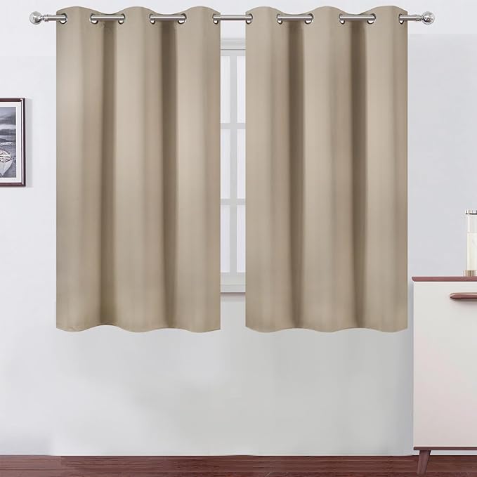 LEMOMO Khaki Blackout Curtains/38 x 54 Inch/Set of Two Panels Grommet Living Room Curtains