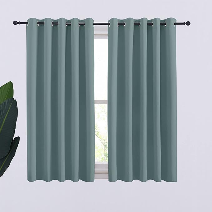 NICETOWN Thermal Insulated Greyish Blue Curtains Blackout Draperies, Window Treatment Solid Grommet Room Darkening Drape Panels for Bedroom (Set of 2, 70 by 54 inches Long)