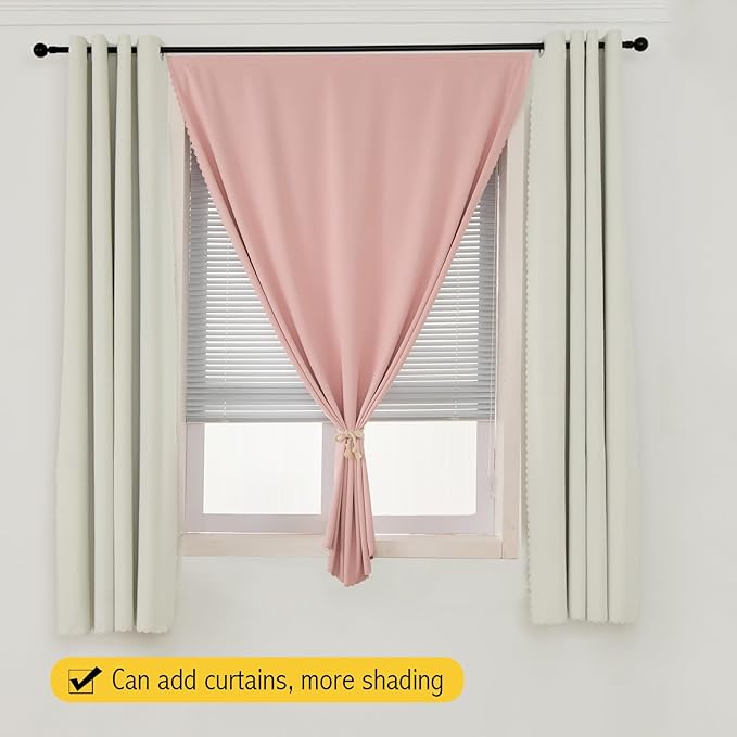 Self Adhesive Blackout Curtains- Stick on Curtains Shades Window Blinds Curtains No Rod Needed Easy to Hang Curtain, Use for Bedroom, Living Room,Roman Shades, 35" W X 59" L, Pink, 1 Panel