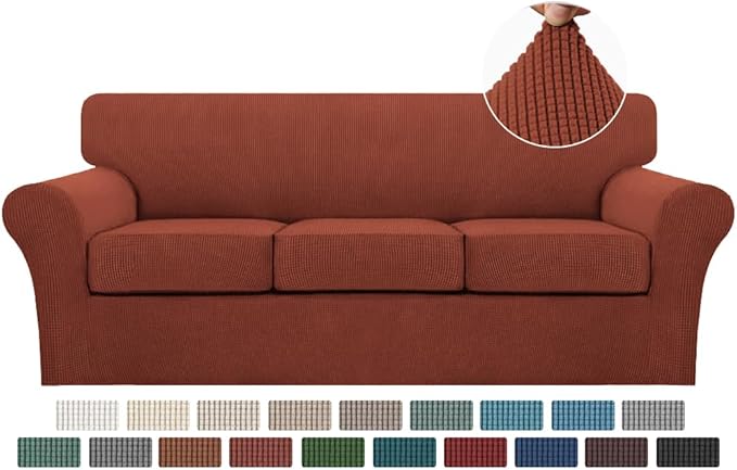 Turquoize 4 Piece Sofa Covers for 3 Cushion Couch Sofa Slipcover Soft Couch Cover for Dogs-Washable Sofa Furniture Covers with 3 Individual Cushion Covers (3 Cushion Sofa, Rust)
