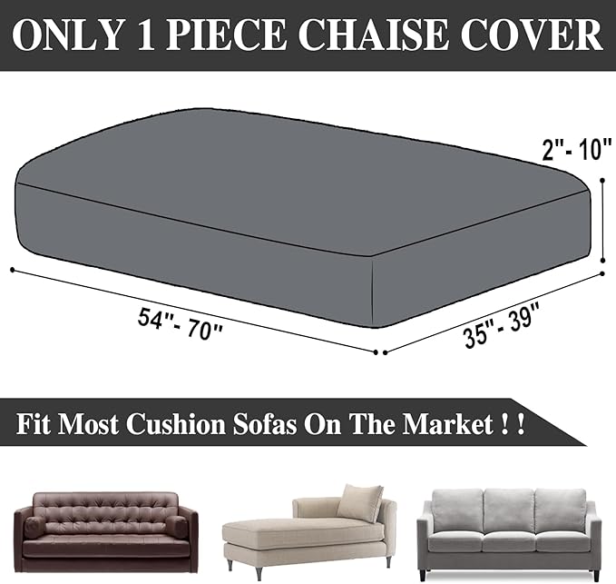 Couch Cushion Cover Chaise Lounge Cover Washable Separate Seat Chaise Couch Cover Stretch Sectional Sofa Slipcover(1 Piece for Chaise or Sofa 3-Seater, Black)
