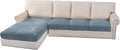 H.VERSAILTEX Velvet Stretch Sectional Couch Covers - 4 Piece Sofa Seat Cushion Set - L Shape Separate Cushion - Both Left/Right Couch Chaise Cover - Large Sofa 3 Seater + 1 Chaise, Stone Blue