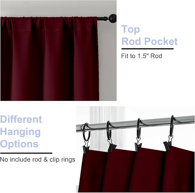 Simplebrand Ava Burgundy Blackout Curtains for Bedroom 84 Inch Length 2 Panels Set, Solid Thermal Insulated Privacy Living Room Window Treatment Curtains Blackout Drapes, W50 x L84 Inch, Burgundy