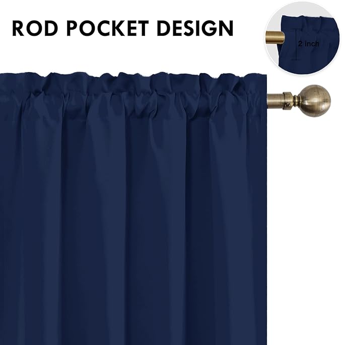 DWCN Navy Blue Blackout Curtains for Living Room 95 Inch Length 2 Panels Set, Window Drapes Thermal Insulated Room Darkening Rod Pocket Curtains for Kids Boys Room (W52 x L95 Inch, Navy Blue)