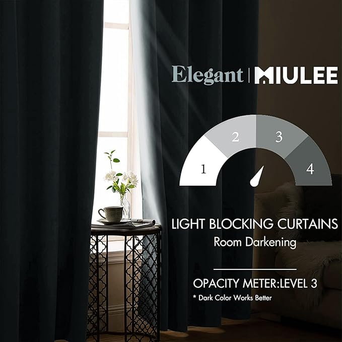 MIULEE Blackout Room Darkening Curtains Thermal Insulated Drapes Solid Window Treatment Set Grommet Top Light Blocking Curtain for Living Room/Bedroom 2 Panels 52 x 84 inch Length Slate Blue