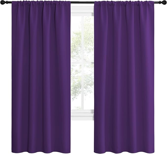 NICETOWN Blackout Curtains for Living Room - Triple Weave Home Decoration Thermal Insulated Solid Rod Pocket Blackout Drapes for Bedroom(Set of 2, 42 x 72 Inch, Royal Purple)