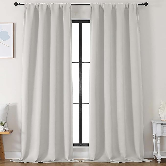 Simplebrand Ava Natural Blackout Curtains for Bedroom 96 Inches Long 2 Panels, Solid Thermal Insulated, Energy Saving Living Room Window Treatment Curtains Blackout Drapes, W50 x L96 Inch, Natural