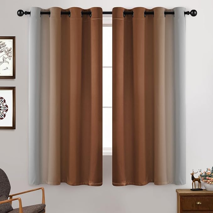 Yakamok Greyish White and Burnt Orange Ombre Curtains,Light Blocking Curtains,Room Darkening Grommet Window Drapes for Bedroom(Burnt Orange,52x63 Inch,2 Panels)