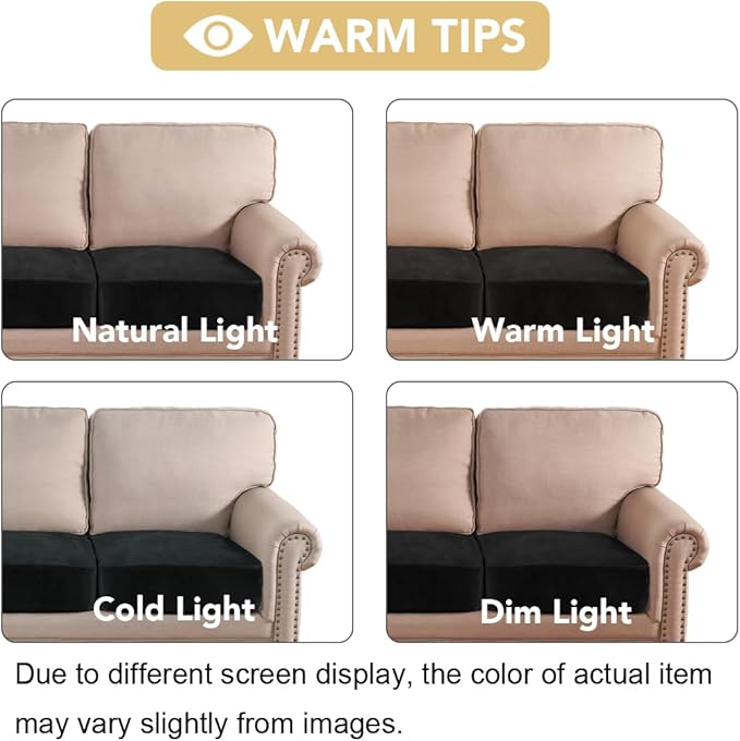 H.VERSAILTEX Velvet Stretch Couch Cushion Cover Plush Cushion Slipcover for Chair Loveseat Sofa Cushion Furniture Protector Seat Cushion Sofa Cover (2 Piece Large Sofa Cushion Covers, Black)
