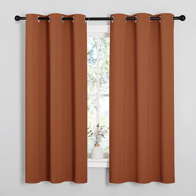 NICETOWN Bedroom Curtains 63 inches Long, Privacy and Thermal Insulated Blackout Drapes for Windows (Burnt Orange, 1 Pair, 42 x 63 inches)