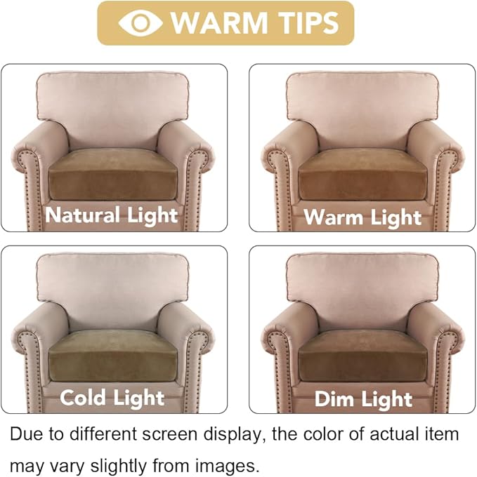H.VERSAILTEX Velvet Stretch Couch Cushion Cover Plush Cushion Slipcover for Chair Cushion Furniture Protector Seat Cushion Sofa Cover (1 Piece Armchair Cushion Covers, Camel)