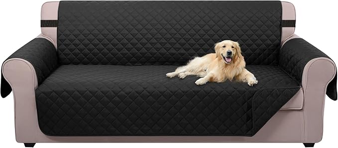 U-NICE HOME Reversible Sofa Cover Couch Cover for Dogs with Elastic Straps Water Resistant Furniture Protector for Pets Couch Cover for 3 Cushion Couch (Sofa, Black/Black)