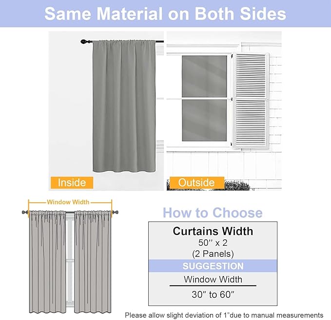 Simplebrand Ava Grey Blackout Curtains for Bedroom 84 Inch Length 2 Panels Set, Solid Thermal Insulated Privacy Living Room Window Treatment Curtains Blackout Drapes, W50 x L84 Inch, Grey