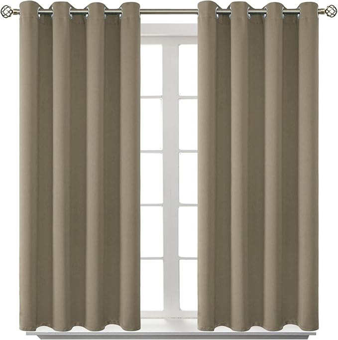 BGment Room Darkening Curtains 45 Inches Long - Grommet Thermal Insulated Drapes Window Treatment Curtains for Bedroom, 2 Panels, 52 x 45 Inch, Cocoa