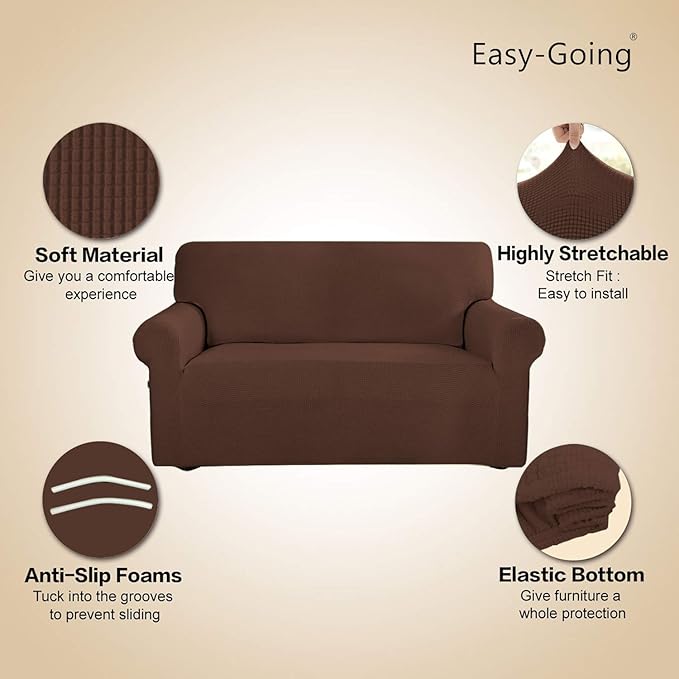 Easy-Going Stretch Sofa Slipcover 1-Piece Sofa Cover Furniture Protector Couch Soft with Elastic Bottom for Kids, Polyester Spandex Jacquard Fabric Small Checks (Sofa, Coffee)