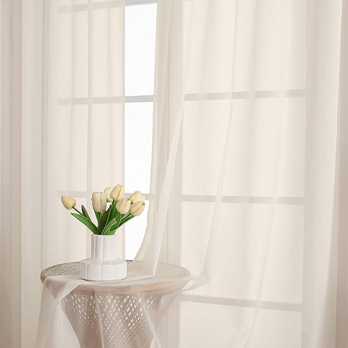OVZME Cream Sheer Curtains 72 Inches Long 2 Panels Set, Light Filtering Sheer Curtains for Living Room Bedroom 59 Inch Extra Wide, Modern Voile Filmy Rod Pocket Window Drapes, 59Wx72L Inches
