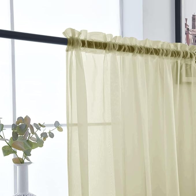 SpaceDresser Basic Rod Pocket Sheer Voile Window Curtain Panels Sage Green 1 Pair 2 Panels 52 Width 90 Inch Long for Kitchen Bedroom Children Living Room Yard（Sage Green, 52W x 90L）