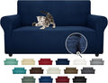 ZNSAYOTX Super Stretch Couch Cover Love Seat Sofa Covers for Living Room Dogs Pet Friendly Furniture Protector Spandex Loveseat Slipcovers with Anti Slip Foam Sticks (Navy Blue, Loveseat)