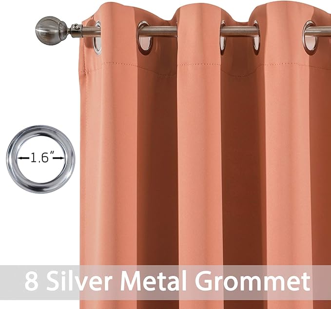 Yakamok 36 Inch Short Blackout Curtains Panels with Grommets, Room Darkening Light Blocking Window Drapes for Kitchen Bathroom,52W x 36L Inches, Coral, 2 Panels